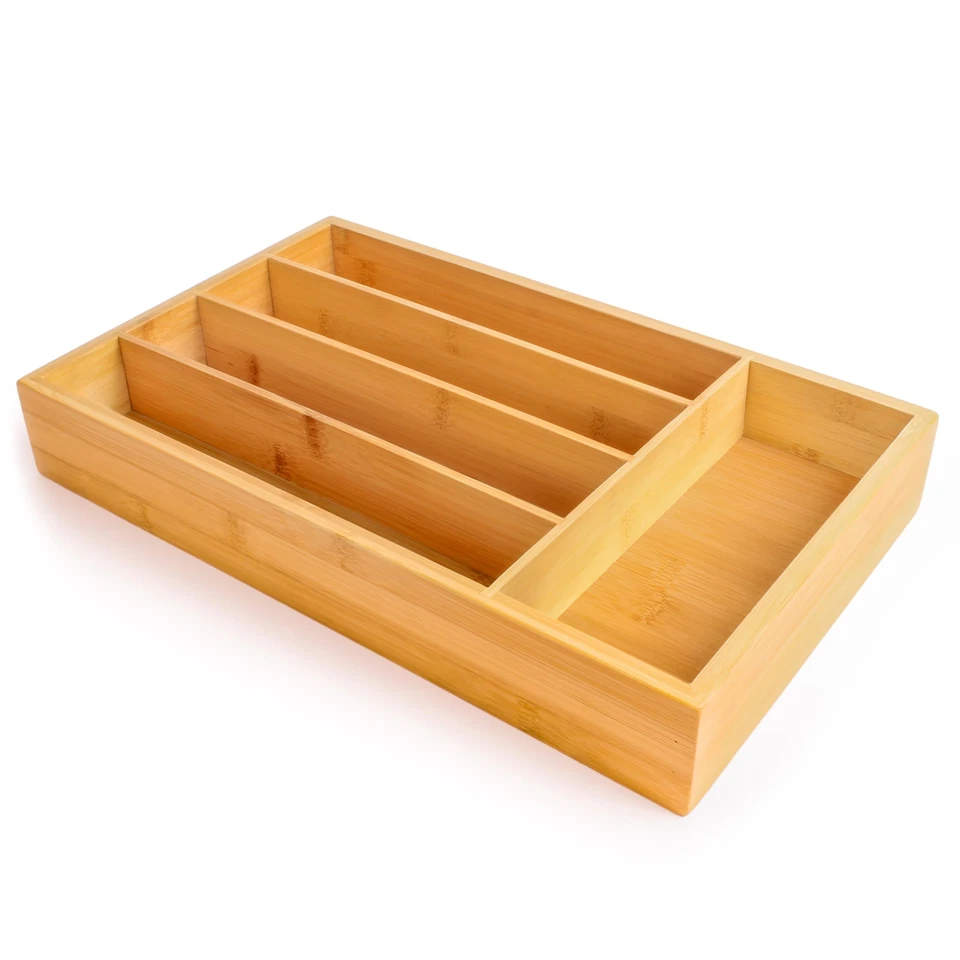 Бамбуковый органайзер для столовых приборов 5 слотов 13,5 дюйма x 8,25 дюйма натуральный подходит для ящика любого размера  - Изображение 3 из 4