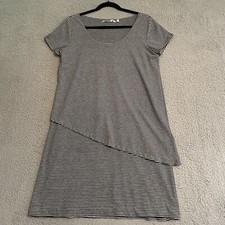 Soft Surroundings Size M Leah LAYERED Shift T-SHIRT Dress Black Gray Striped