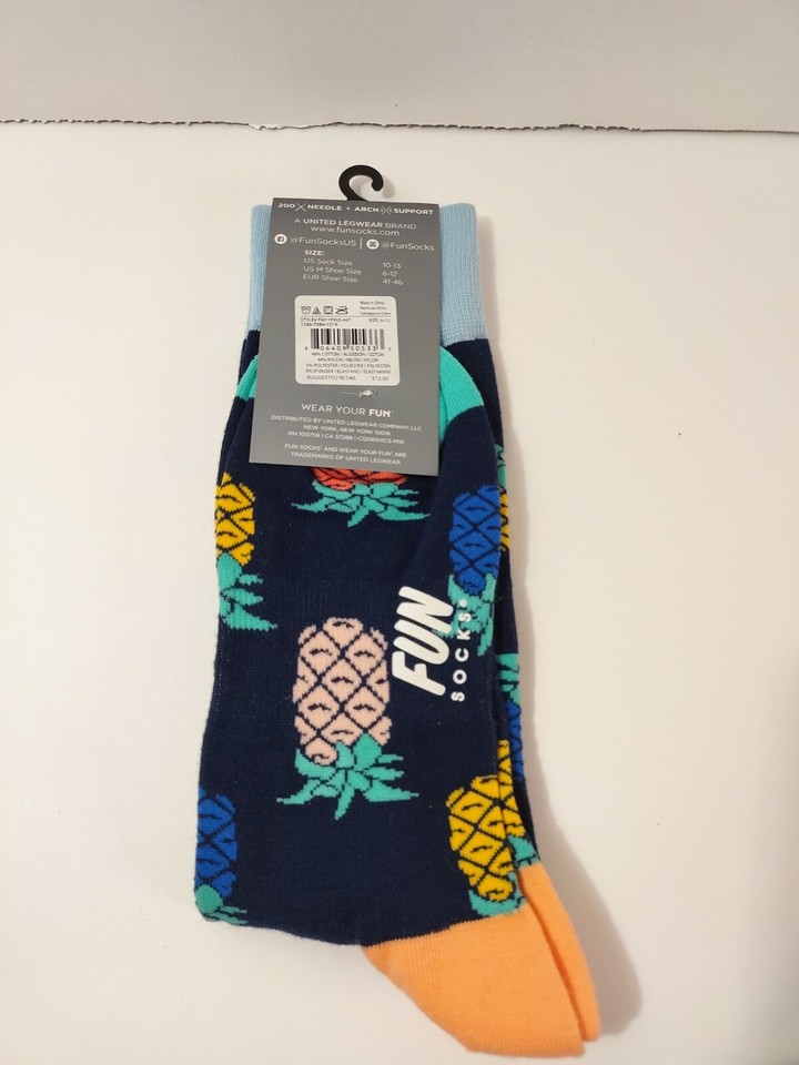 Fun Socks Navy Blue Baby Blue Pinapple Combed Cotton Dress Socks Size 6