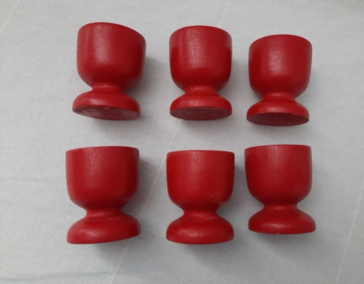 6 VTG Wooden Swedish Scandinavian Folk Style Hand Painted Tole Floral Egg Cups