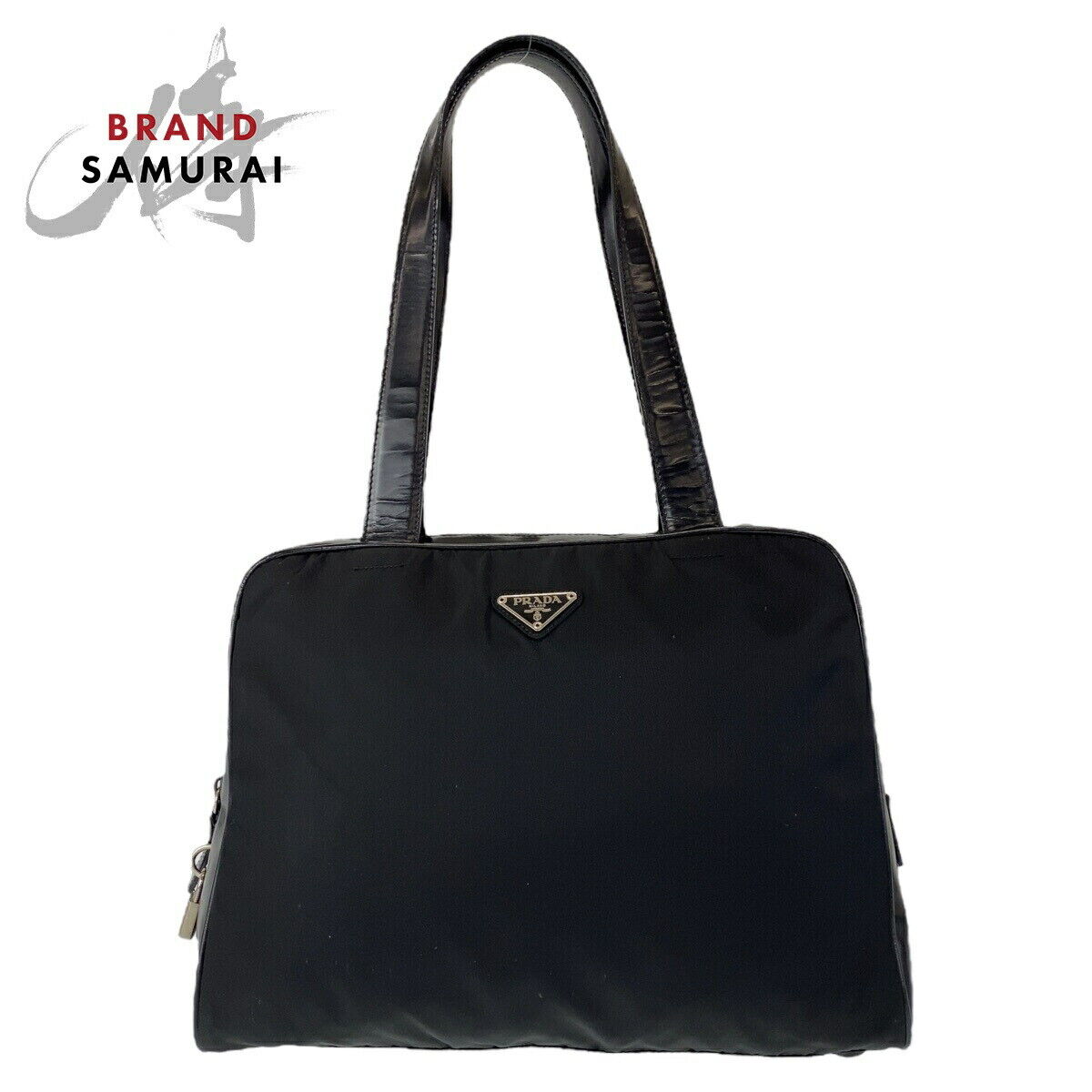 Prada Tessuto Triangle Logo Plate Black Silver Hardware Prada Tessuto Triangle Logo Plate Black Silver Hardware