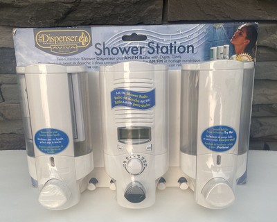 Aviva Shower Station Radio Soap Dispenser W/ AM/FM Clock Brand New