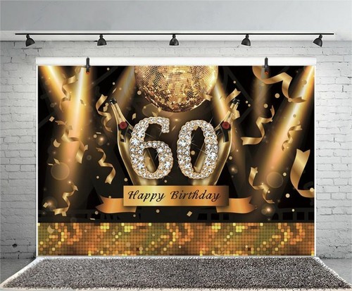 60th Happy Birthday Black Gold Party Decoration Photo Banner Backdrop Vinyl - Picture 5 of 24