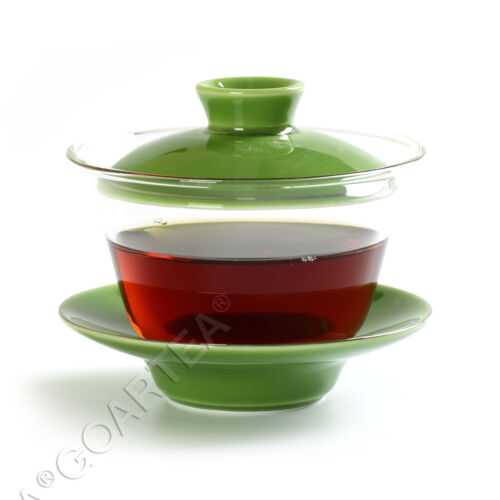 130ml Green Clear Glass Porcelain Heat-resistant​ Gongfu Gaiwan Tea Cup & Saucer - Picture 1 of 4