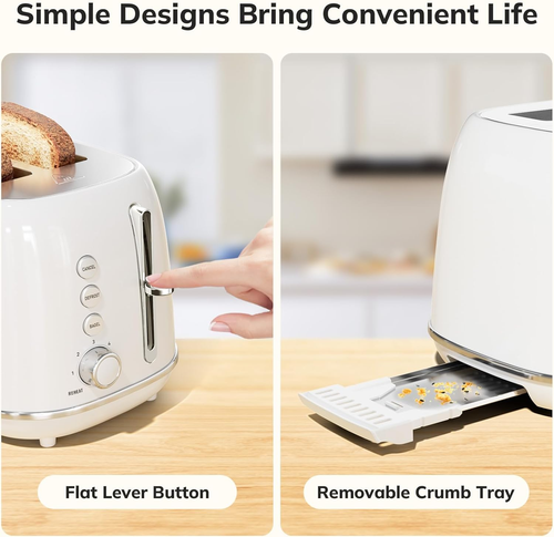 2 Slice Stainless Steel Toaster Retro with 6 Bread Shade Settings, Bagel, Cancel - 第 5/12 張圖片