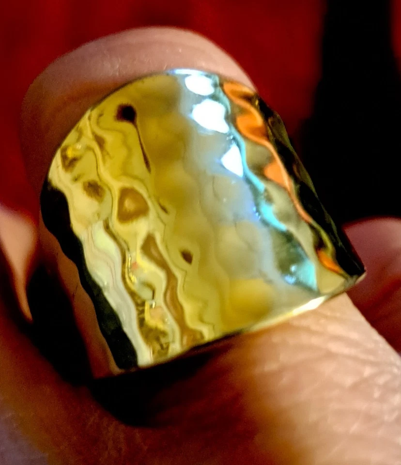 Винтажный SETA золото над серебро 925 шириной кованый заявление кольцо размер 9 - Изображение 2 из 4