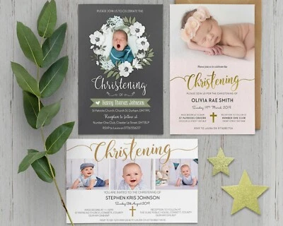 LITTLE BOO DESIGNS Personalised Photo Boy / Girl Christening / Baptism / Naming day invitation (R1)