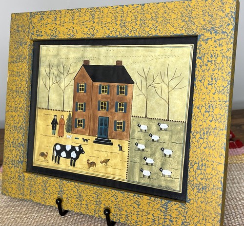 Hetherly Hale Signed Theorem Watercolor Farmhouse Scene 12 X 10 Spongeware Frame - Picture 3 of 4