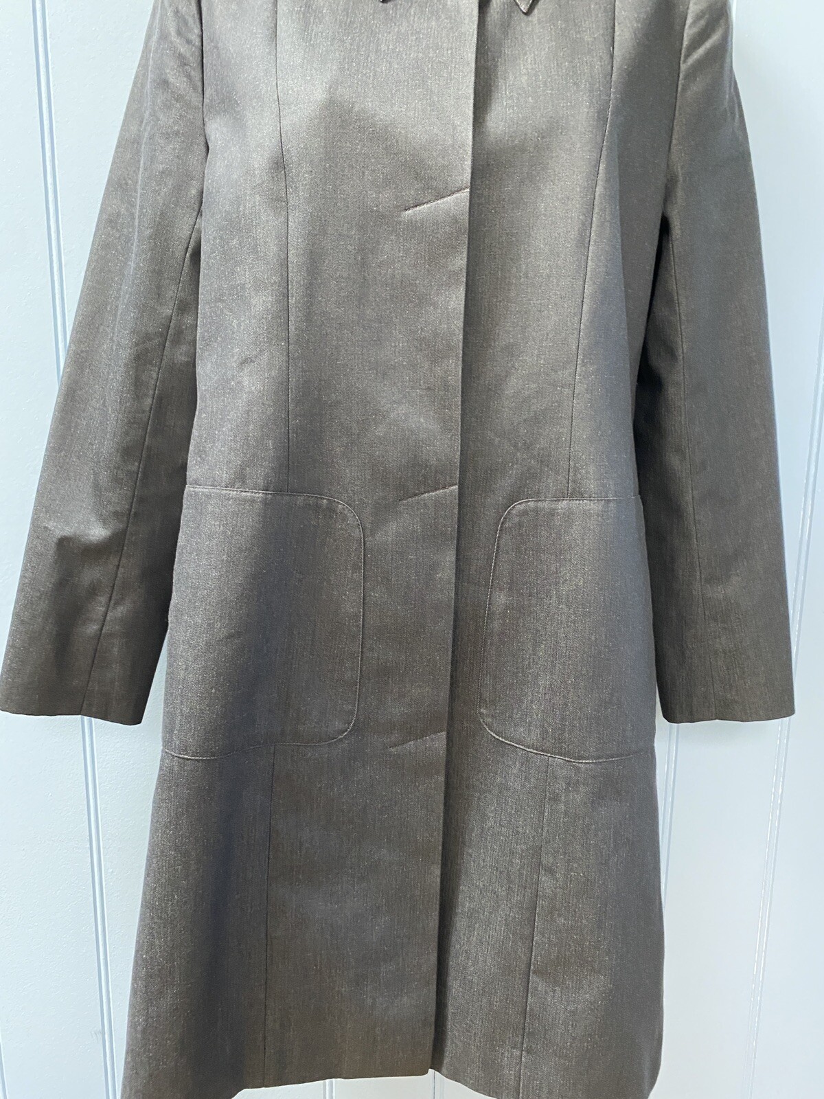 Halogen Button Closure Blue Lined Gray Trench Coa… - image 4