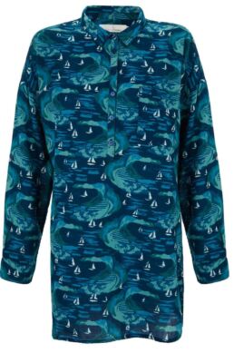 Seasalt Polpeor Navy & Green L/Sleeve Tunic Shirt RRP £49.95 Size 8