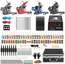 Complete Tattoo Kit 4 Pro Machine Guns 54 Inks Power Supply Foot Pedal Needles