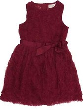 Girls Burgundy Floral Tulle Rose Formal Party Flower Girl Christning Dress