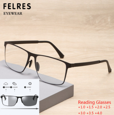 Metal Square Progressive Photochromic Reading Glasses For Men Outdoor Sunglasses
