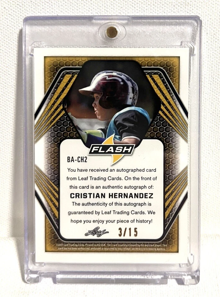 2021 Leaf Flash Pink 3/15 Cristian Hernandez #BA-CH2 Rookie Autograph - Image 2 of 2