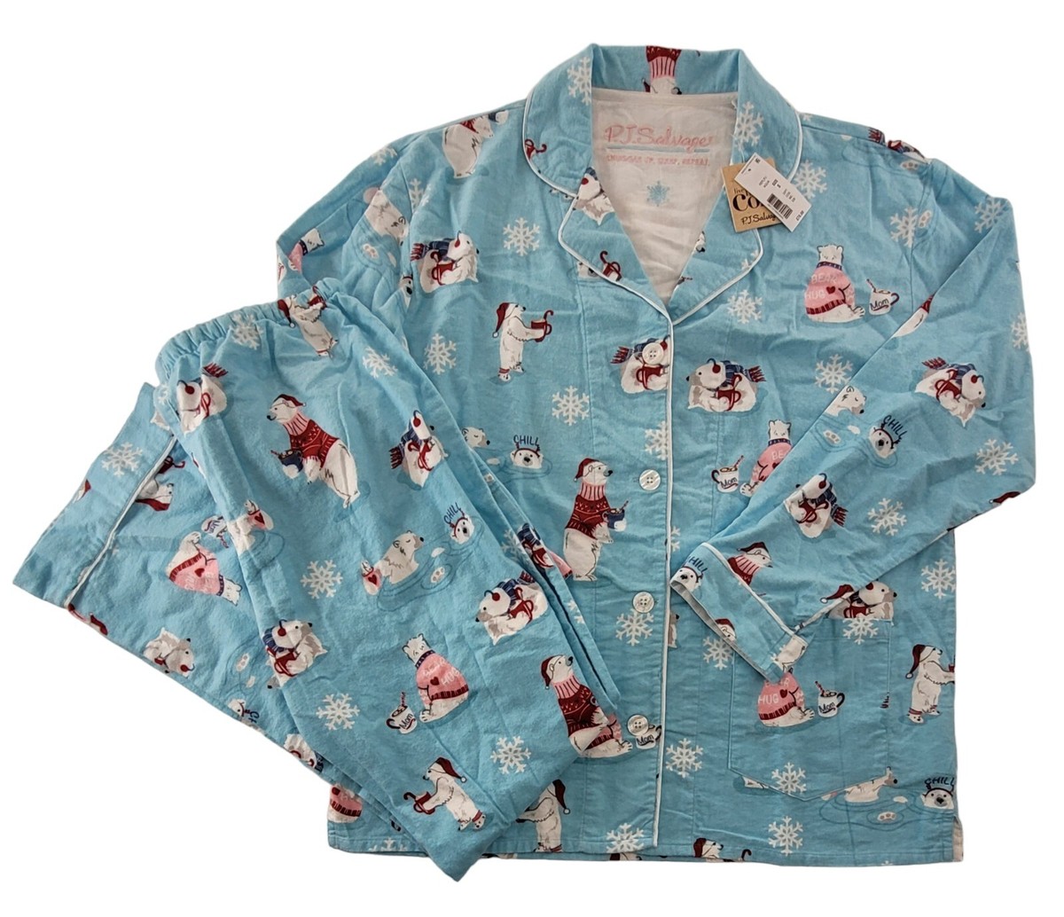 PJ Salvage Pajama Set Brushed Flannel Bear Chill Out Bandana NWT