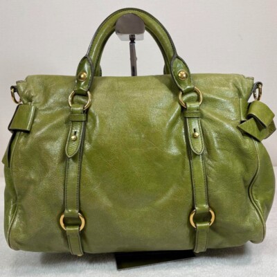 ★入手困難・美品★miumiu side ribbon 2way HandBag miu miu Side Ribbon 2way Leather Shoulder Handbag Brown Gold