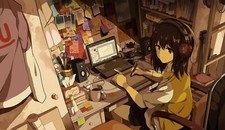Anime manga girls original characters headphones room Playmat Game Mat Desk