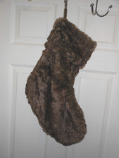Faux Fur Brown  Ivory Furry Holiday Stocking Christmas 19" L x 14" W at Bottom