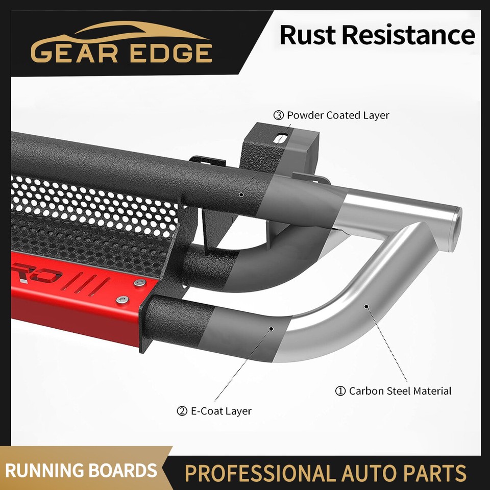 OEDRO 6 inch Running Boards Compatible with 2015-2025 Chevy Colorado/GMC Canyon Crew Cab, Truck Side Steps w/Paintable Plates, Textured Nerf Bar, Black & Red, Running Boards - Canada