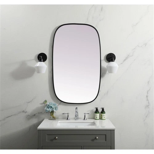 Elegant Decor Brynn 24x40" Oval Modern MDF Wood/Iron Mirror in Black - Picture 9 of 11