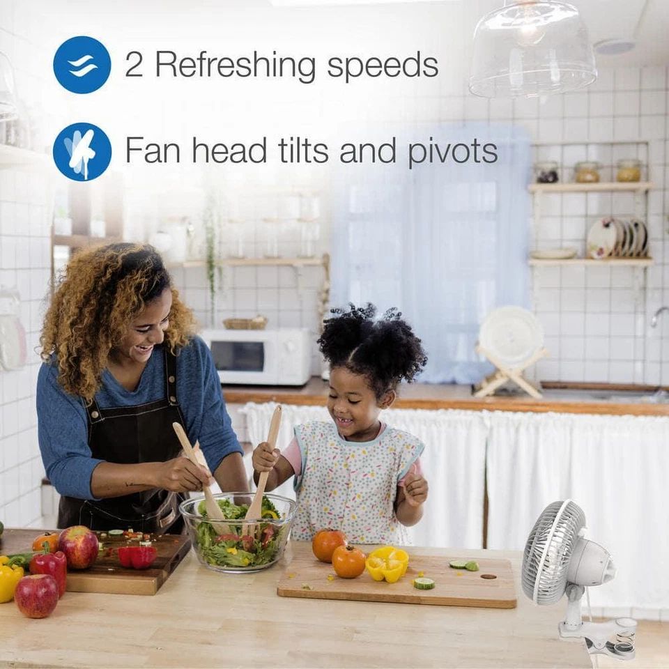 Lasko Mini Cooling Clip Fan 2-Speeds White Desk Table Quiet Small Office Corded - Image 2 of 4