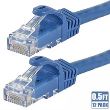 12x 0.5FT CAT6 RJ45 Ethernet LAN Network UTP Patch Cable Copper Wire 24AWG Blue