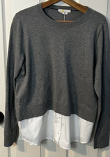NWT Boden Layered Mixed Media Sweater Gray Cotton Blend Size US 14 UK 18