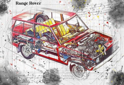 Line Tech Zeichnung Range Rover Auto Car Classic Cutaway Kunst Poster Druck