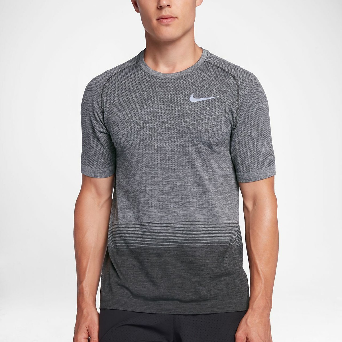 $80 Nike DriFIT Knit SS Shirt Running Heather Grey Gradient 886301