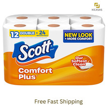 Scott ComfortPlus Toilet Paper, 12 Double Rolls,231 Sheets per Roll, Septic Safe