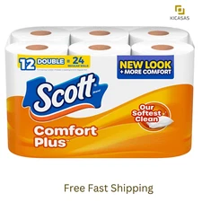 Scott ComfortPlus Toilet Paper, 12 Double Rolls,231 Sheets per Roll, Septic Safe