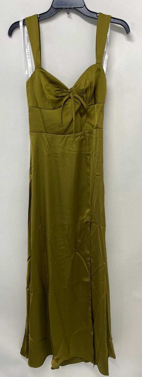 martini green bridesmaid dresses Azazie Womens 2 4 Alexia Stretch Satin Dress A Line Does the maid of gift_gloves shoulder look or go Color:APEROL SPRITZ