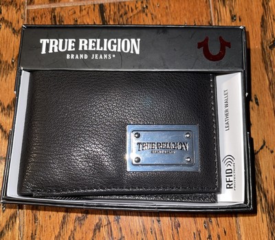 True Religion Bi Fold Wallet Men's Black / Chrome Logo RFID