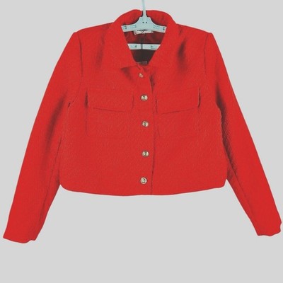 NWT VIGOSS Women's Red Crop Jacket Size Large Full Lined Buttons Flap Pockets