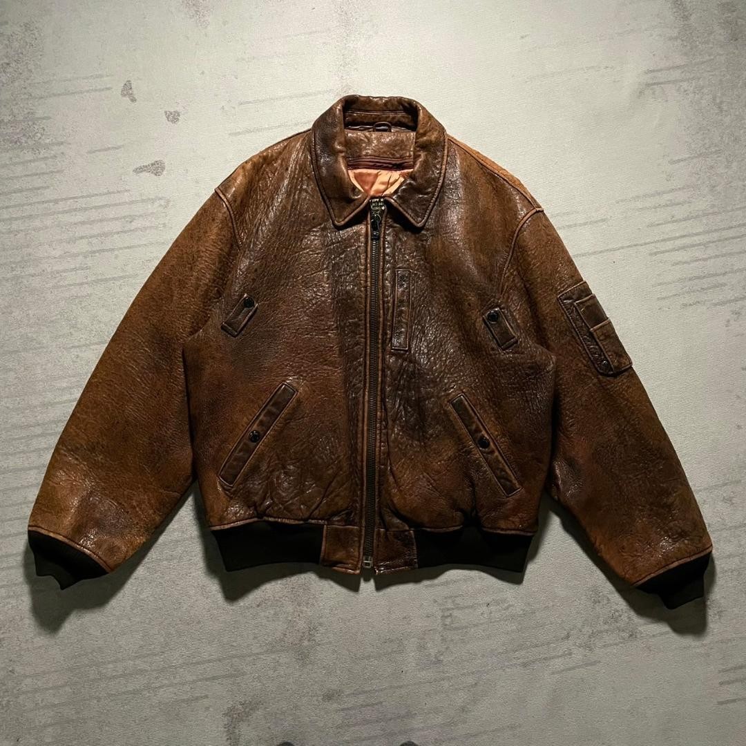 ジャケット・アウター 90s USA B-15 flight jacket black vintage Rare 90s AVIREX Leather B-15 Flight Jacket Short Length Size