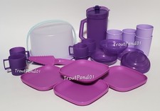 Tupperware Mini Party Play Set Plates Pitcher Bowls Mugs Cake Taker Purple New