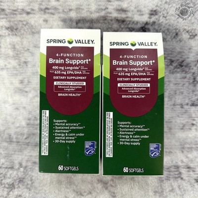 NIB - Lot Of 2 60 Softgel Each Spring Valley 4-Function Brain Support Exp 10/26