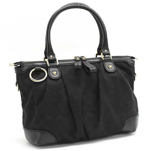 Used Gucci Soie Handbag 247902 Gg Canvas Black