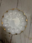 Vintage Milk Glass Egg/Oyster Plate with Gold Trim