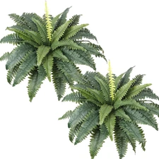 Artificial Ferns for Outdoors Set of 2 Bouquets 30" Diam Large Fake Ferns Pot...