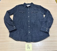 Levis Denim Shirt Mens Medium Dark Indigo Pearl Snap Jean Western Classic Cowboy