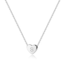 Tiny Silver Heart Initial S Necklace, Gifts for Women Heart Initial S Necklac...