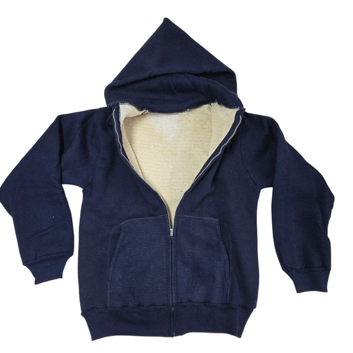 VTG 70s Deadstock Navy Thermal Lined Hoodie Sweatshirt Cotton Poly Sz S USA
Opens in a new window or