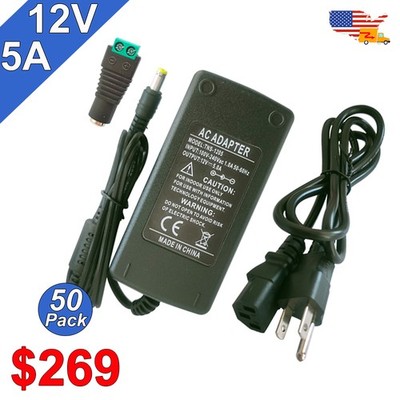 12V 5A Power Supply AC DC Transformer 60W 10~50 Pack For 3528 LED Strip & CCTV