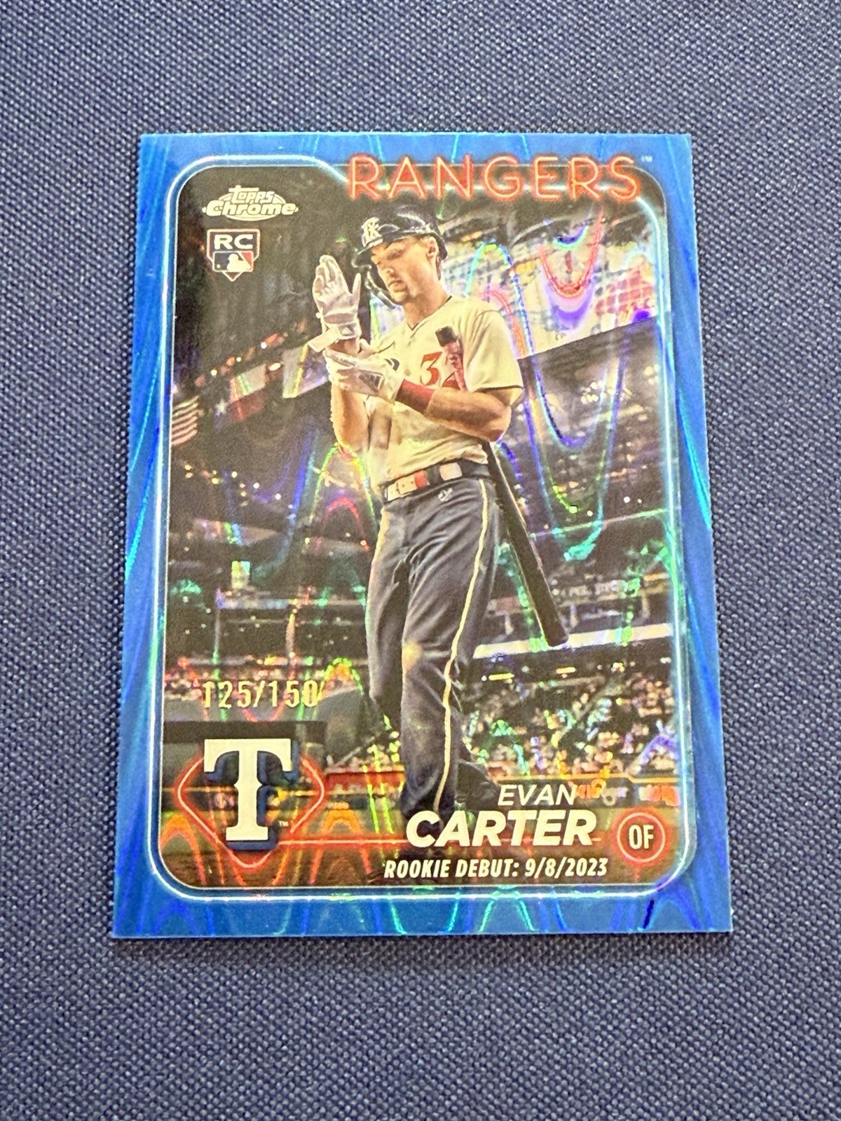2024 Topps Chrome Update Evan Carter Blue RayWave Refractor /150 Rookie Debut RC