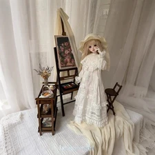 Dollhouse Miniature Puzzle Studio Art Set Easel Utility Cart Chair 1/6 Scale Bar