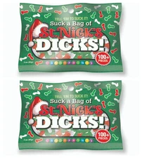 ST. NICK'S DICKS CANDY PARTY GAG GIFT 100 PLUS RED GREEN WHITE CANDIES 2 BAGS