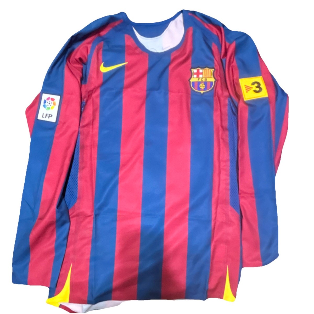 FC Barcelona Nike 長袖ユニフォーム選手支給用ロナウジーニョＬ Nike FC Barcelona Ronaldinho Long Sleeve Soccer Jersey Blue Red