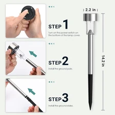 12 Pack Solar Lights Outdoor LED Stainless Steel Garden Patio Lawn Cold White