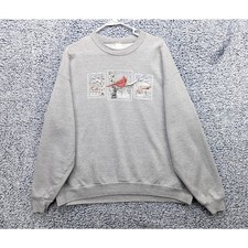 VTG Cardinal Bird Print Grandma Sweatshirt Size XL 90s Relaxed Fit Pullover Gray